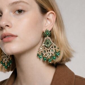 Elegant Green and Gold Earrings